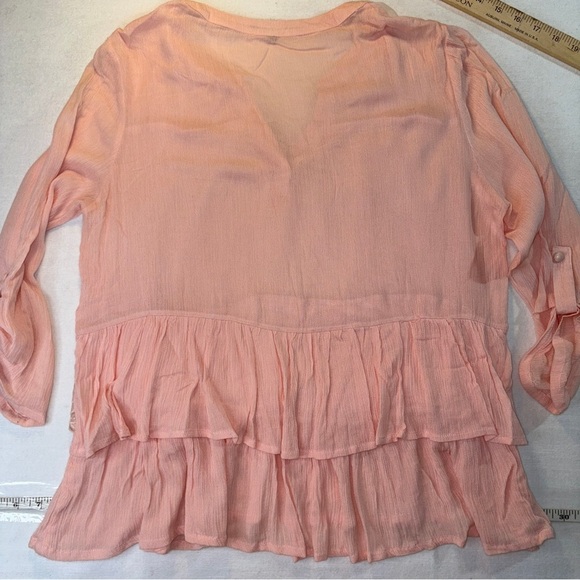 Pink Ruffled 3/4 Sleeve Blouse Women Large - Picture 2 of 10